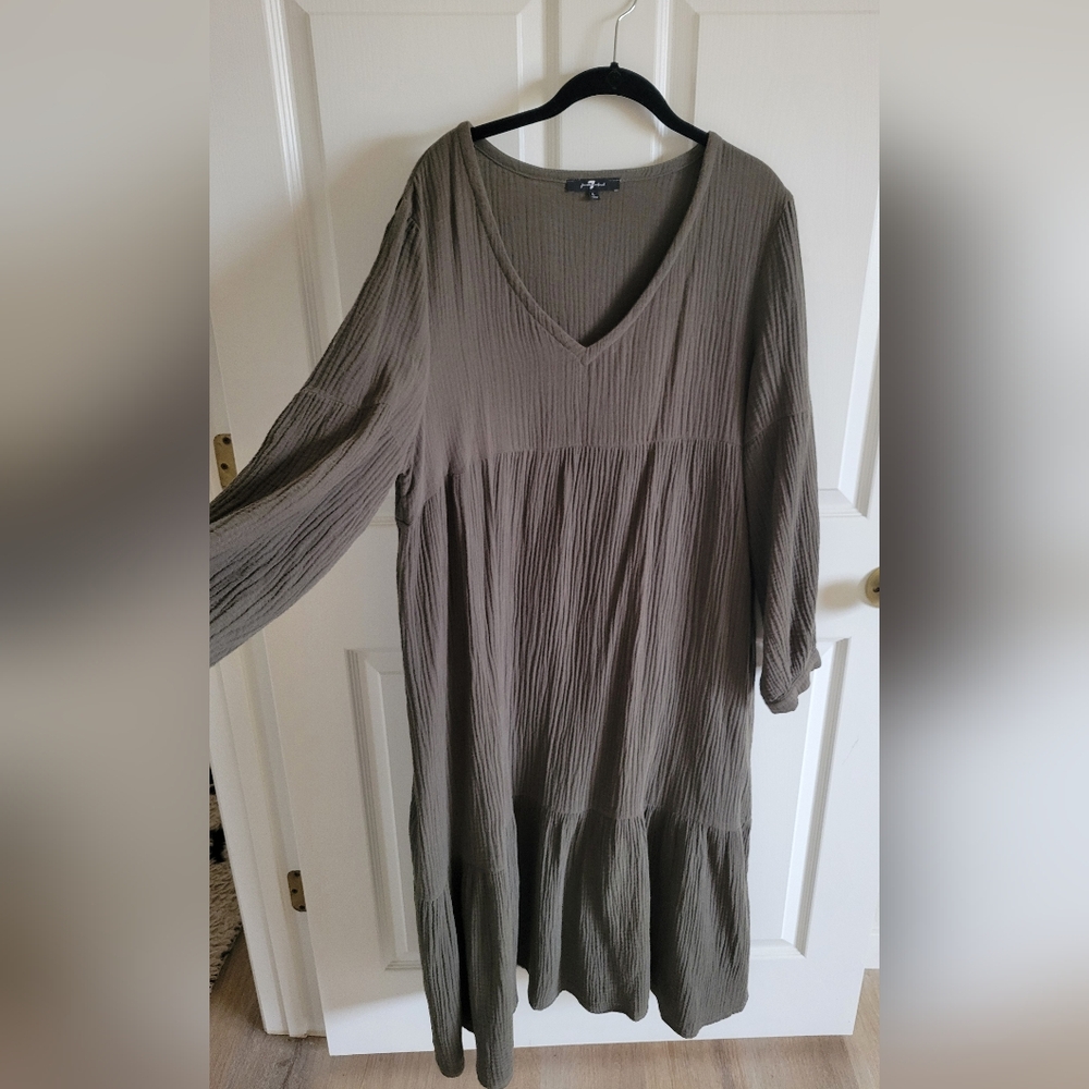 7 For All Mankind Olive Gauze Tiered Midi Dress